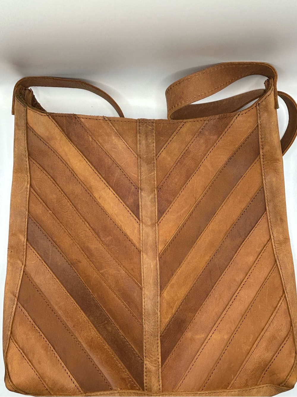 Raven + Lily (Magnolia) Chevron Pattern in Cognac Leather